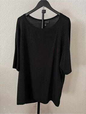 St. John Black Short-Sleeve Knit Top with Subtle Sparkle